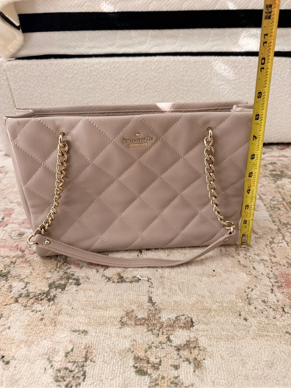 kate spade Quilted Leather Chain-Handle Shoulder Tote in Taupe